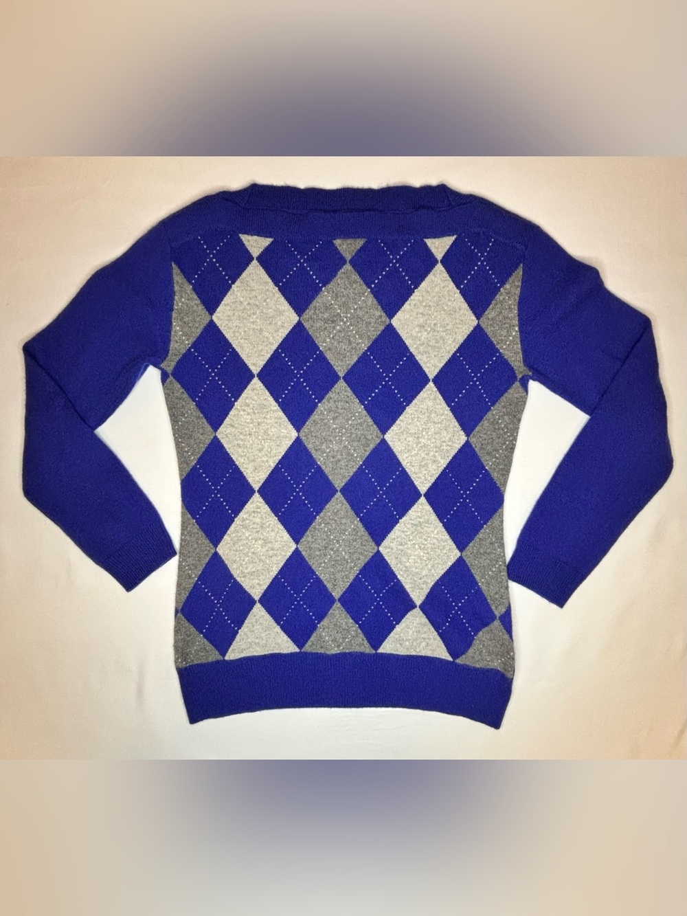 Banana Republic Cashmere Blue Gray Argyle Pullover Sweater S